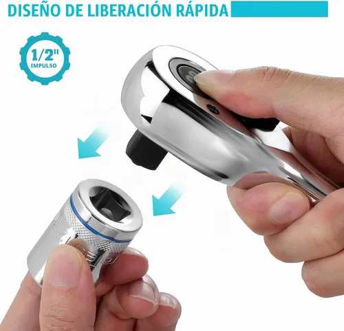 Vista 6 de DURATECH Trinquete de accionamiento de mango extra largo de 1/2 pulgada, llave de trinquete de 90 dientes