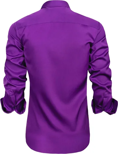 Vista 2 de J.VER Camisa de vestir de manga larga para hombre, estilo informal, elástica, sin arrugas, ajuste regular, abotonada