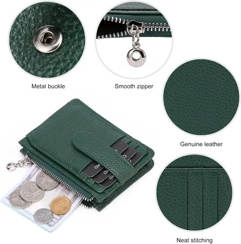 Vista 5 de Fependu Cartera delgada para mujer delgada para mujer, tarjetero con bloqueo RFID, de piel auténtica, carteras pequeñas