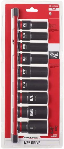 Vista 6 de Compatible con Milwaukee 49-66-7022 SHOCKWAVE Juego de llaves de vaso SAE de 6 puntos de 1/2 pulgada - 9 piezas - 2