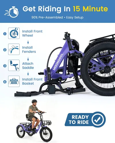 Vista 6 de MOONCOOL Electric Tricycle for Adults, 500W/750W Folding Electric Trike for Adults, 20"x3.0" Fat Tire 3 Wheel Electric Bike, Aluminum Frame