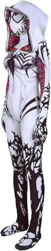 Vista 4 de uywxqae Disfraz de Gwen Stacy para mujer, overol blanco de Gwenom, traje de araña para mujer