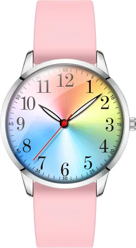 Vista 8 de Letoff Reloj analógico clásico, esfera arcoíris con números arábigos, banda de silicona, resistente al agua hasta 98.4 ft
