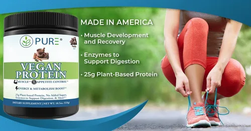 Vista 3 de PURE® Proteína vegana deportiva - 0.88 oz de proteína vegetal para músculos y recuperación (15 porciones, 33+g por) chocolate