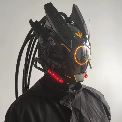Vista 4 de KYEDAY Máscara punk para cosplay para hombres, luz redonda con trenzas, máscara para cosplay, Halloween, fiesta, festival de música, accesorios