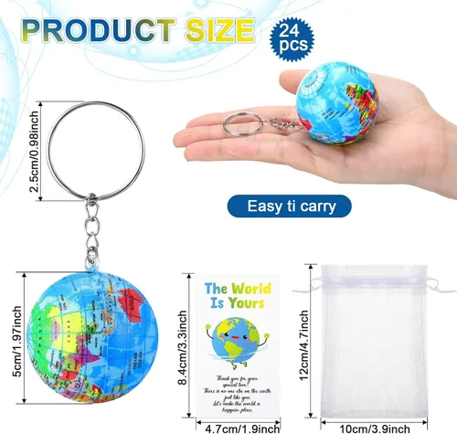 Vista 4 de Quelay - Paquete de 24 llaveros con forma de globo de regalo de regreso a clases, juguetes para niños, juguetes de planeta Tierra, incluye bolas