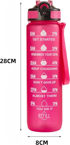 Vista 8 de Botella de agua de 33.8 fl oz, a prueba de fugas, libre de BPA y tóxicos, botella deportiva motivacional con tiempos para beber y pajita, fitness