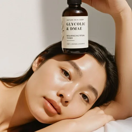 Vista 2 de Nature Skin Shop Tónico de ácido glicólico 10% con DMAE, exfoliante facial antienvejecimiento para arrugas, líneas finas y poros, estiramiento