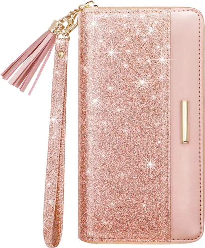 Vista 6 de Coco Rossi Carteras para mujer, de piel sintética, tarjetero organizador con borla y correa de muñeca
