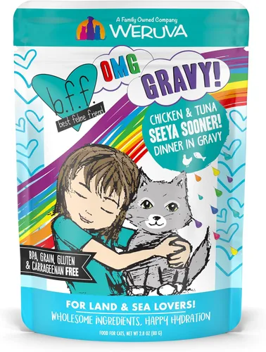 Vista 16 de Weruva B.F.F. OMG - Best Feline Friend Oh My Gravy!, Booya! - Alimento para gatos con carne de res y pollo en salsa, bolsa de 2.8 onzas