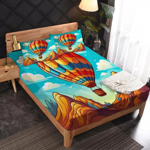Vista 2 de Sábanas de globo aerostático tamaño King – Sábanas de cama para niños, microfibra suave y bolsillo profundo, sábanas y fundas de almohada estampadas
