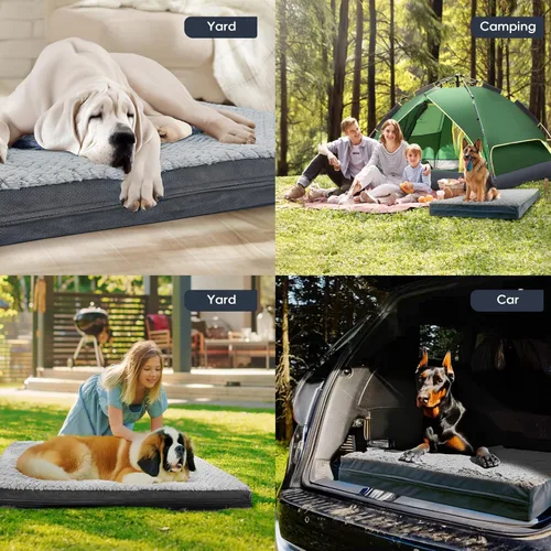 Vista 6 de Cama ortopédica reversible impermeable para perros, extragrande, funda lavable, espuma para caja de huevos, tamaño estándar para perros de hasta 105