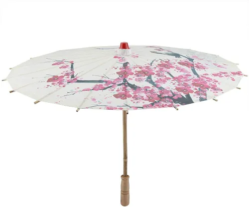 Vista 3 de KUIKUI Chinese Oiled Paper Umbrella Parasol White Wedding Umbrella Photo Props Tea Party Decorations