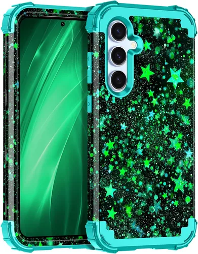 Vista 50 de Miqala Funda para Galaxy S21 FE 5G, brilla en la oscuridad, tres capas, resistente, protección a prueba de golpes, parachoques de plástico