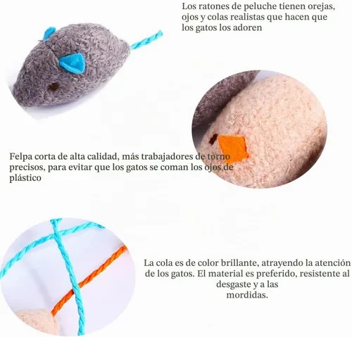 Vista 2 de Juguete interactivo para gatos, juguete de peluche en forma de ratón (3 unidades)