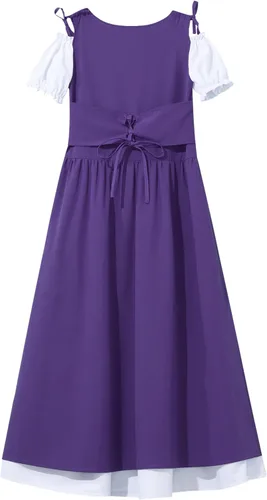 Vista 4 de MSemis Disfraz renacentista de princesa vintage con hombros descubiertos para niñas, conjunto gótico de Halloween