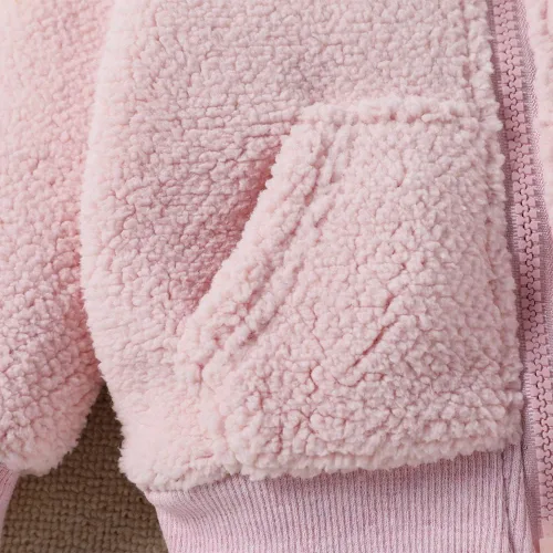 Vista 4 de Chaqueta con capucha de forro polar para bebés y niñas con orejas, Nieve