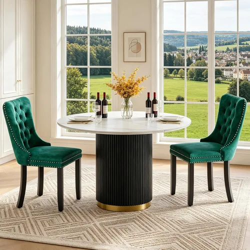 Vista 2 de SSLine 41.3 in Round Sintered Stone Dining Table for 4 Fluted Pedestal Base