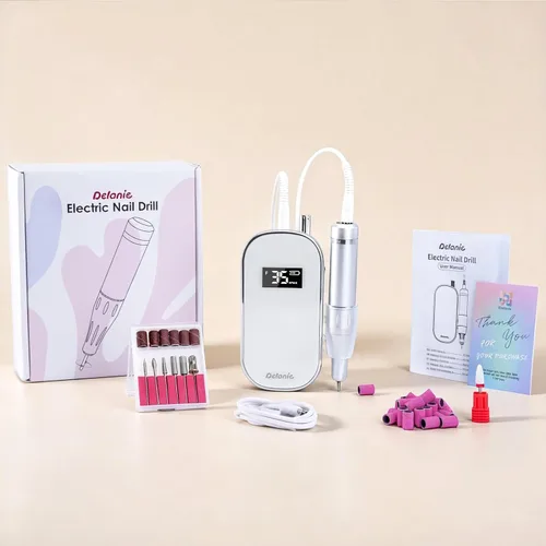 Vista 8 de Delanie Taladro de uñas de 35000 RPM, eliminación rápida portátil de archivos electrónicos para acrílicos, extensiones de gel y polvo de inmersión