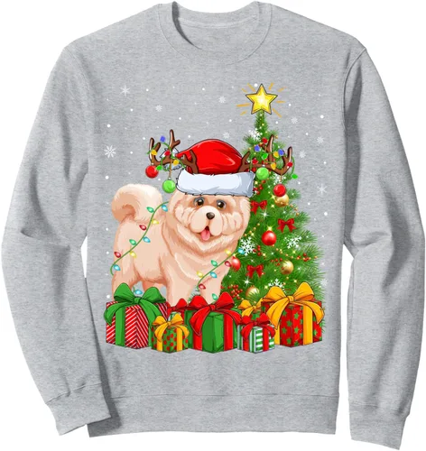 Vista 3 de Xmas Tree Lighting Santa Chow Chow Dog Christmas Sweatshirt