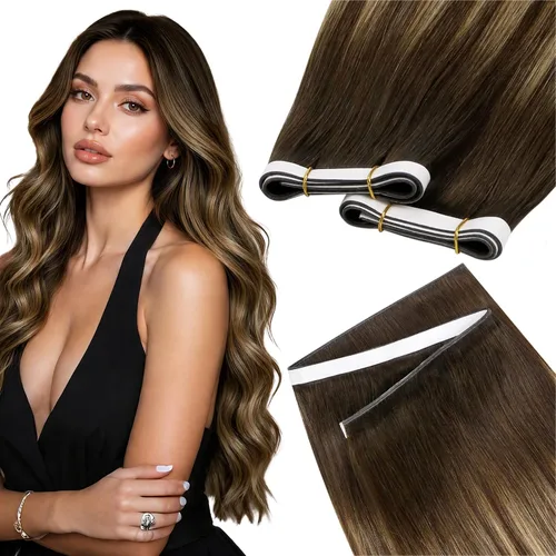 Vista 87 de LaaVoo - Extensiones de cabello humano con cinta adhesiva, color marrón a rubio ceniza, extensiones de cabello humano real, cintas en extensiones