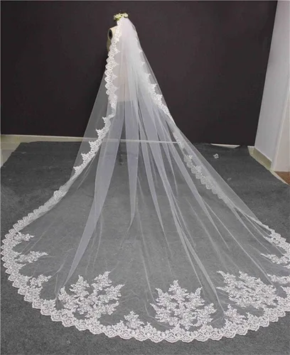 Vista 2 de Faithclover - Velos de boda con lentejuelas y encaje, color blanco