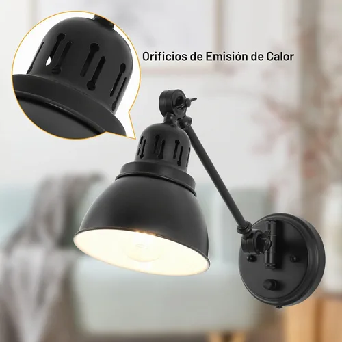 Vista 9 de GOODATE Apliques de pared enchufables, iluminación de pared con interruptor de encendido y apagado regulable, lámpara de pared con brazo oscilante