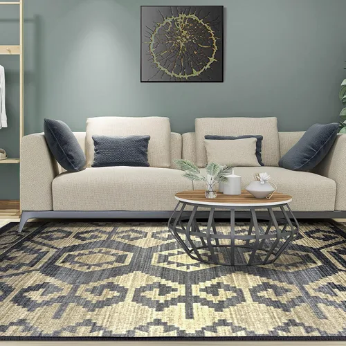 Vista 7 de SUPERIOR Catori - Alfombra rústica lavable para interiores, 2 pies 7 pulgadas x 8 pulgadas, azul/gris