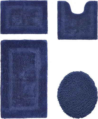 Vista 7 de Better Trends Juego de 4 alfombras de baño de lujo, 100% algodón, suaves, absorbentes de agua, reversibles, lavables a máquina, para decoración