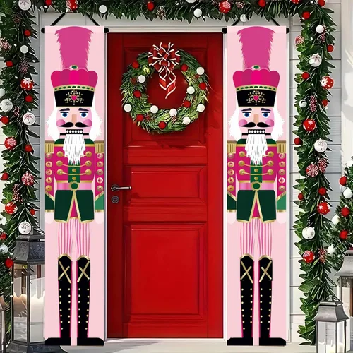 Vista 18 de BlissYard Estandartes de Porche Navideños de Cascanueces 12×71 Pulgadas Hola Invierno Feliz Navidad Decoraciones de Puerta Estandarte de Soldado