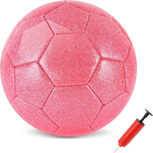 Vista 9 de DLUGOPIS Size 4 Pink Glitter Soccer Ball with Air Pump Sets Toddler Soccer Ball Multiple Size for Kids Aged 4-8 8-12 Boys Girls Youth Gifts Outdoor
