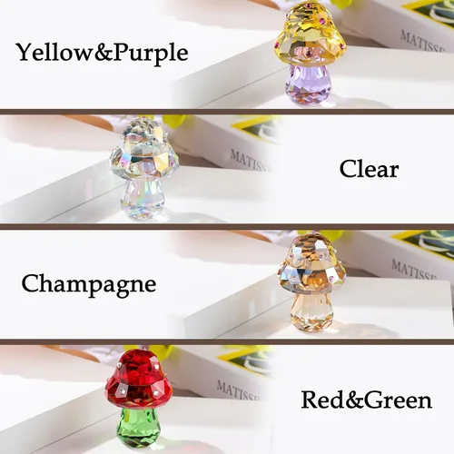 Vista 4 de Figura de cristal de hongo, bonita decoración de escritorio para el hogar con circonitas brillantes, regalos de hongos Kawaii para mujeres, adorno