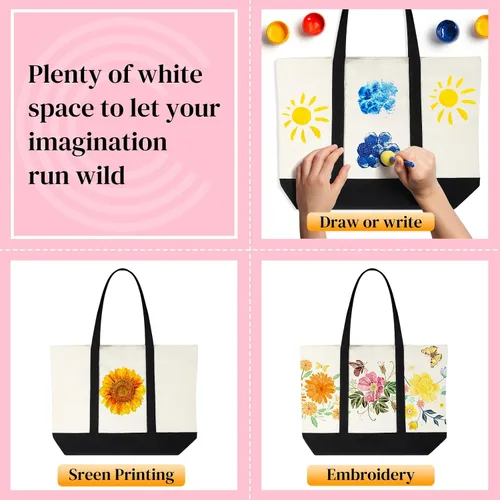 Vista 4 de Sherr Bolsa de lona a granel, 21 pulgadas de algodón en blanco con cremallera de bolsillo para transferencia de calor, regalos para mujeres y madres