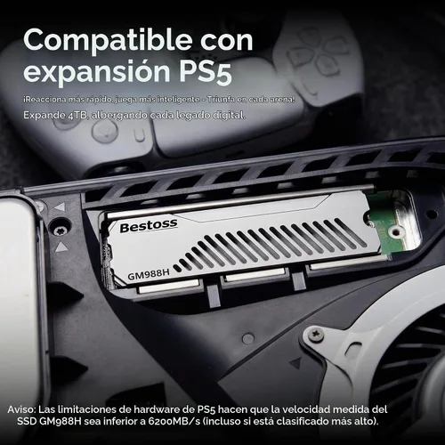 Vista 4 de Bestoss SSD PCIe Gen4 NVMe M.2 2280 de 1 TB con disipador de calor Plateado