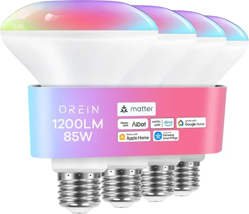 Vista 13 de OREiN Matter Bombilla Inteligente, 1100 Lúmenes Equivalente a 75W Bombillas Inteligentes, Bombillas de Luz que Cambian de Color Funcionan con Apple