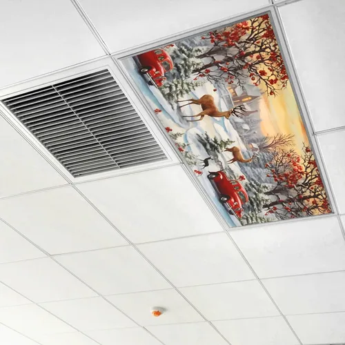 Vista 6 de Cubiertas de luz fluorescente de ciervos navideños para aula, 4 x 2 pies, cubierta roja para luz de techo de automóvil, decoración de hospital