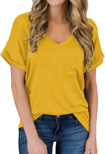 Vista 19 de Miholl Camiseta holgada, informal, de manga corta, con cuello en V, para mujer Blanco (02 White)