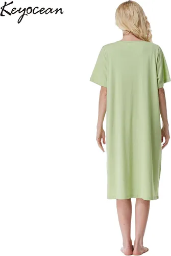 Vista 2 de Keyocean - Camisón de algodón para mujer, suave, cómodo, ligero, manga corta, vestido de casa, ropa de dormir, ropa de sala para verano.