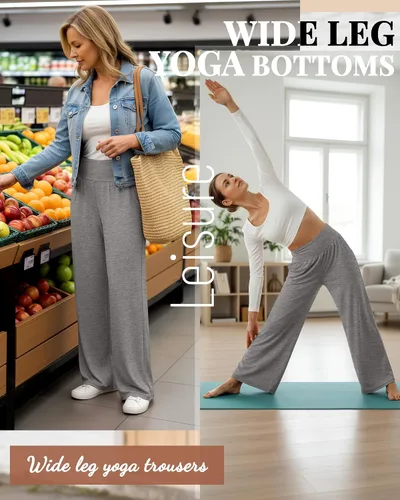 Vista 152 de Neer - Conjunto de 3 pantalones de yoga de pierna ancha para mujer - Pantalones deportivos cómodos, holgados, de cintura alta y casuales