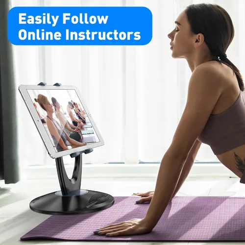Vista 9 de Soporte para tablet iPad para escritorio, de 6 a 13 pulgadas, estable, ajustable, ángulo giratorio de 360°, soporte para iPad, para tienda, quiosco