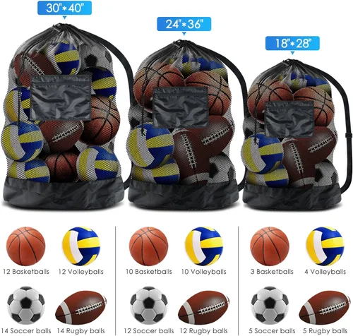 Vista 2 de BROTOU Bolsa de malla para pelotas deportivas extra grande, 5 bolsas de pelota de fútbol, bolsas de cordón resistentes, trabajo en