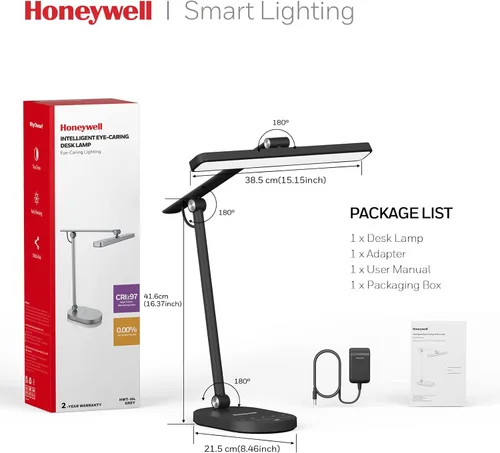 Vista 8 de Honeywell Lámpara de escritorio para oficina en casa, H4 Sunturalux Luz de escritorio LED para cuidado de los ojos, lámpara de escritorio regulable