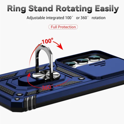 Vista 5 de Funda para Galaxy S23, Samsung S23 S911U con protector de pantalla de vidrio templado y cubierta para cámara deslizante, anillo magnético soporte