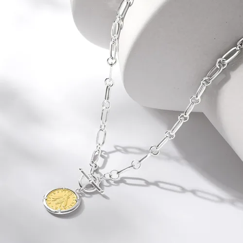 Vista 5 de Ross-Simons Italian Replica Bumblebee Lira Coin Necklace in 2-Tone Sterling Silver