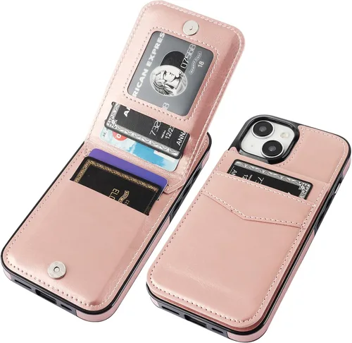 Vista 80 de KIHUWEY - Funda tipo cartera compatible con iPhone 15 con soporte para tarjetas de crédito, cierre magnético, soporte de cuero premium, cubierta