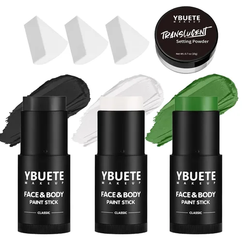 Vista 11 de YBUETE Blanco Negro Cara Cuerpo Pintura Palo Set para Halloween Cosplay SFX