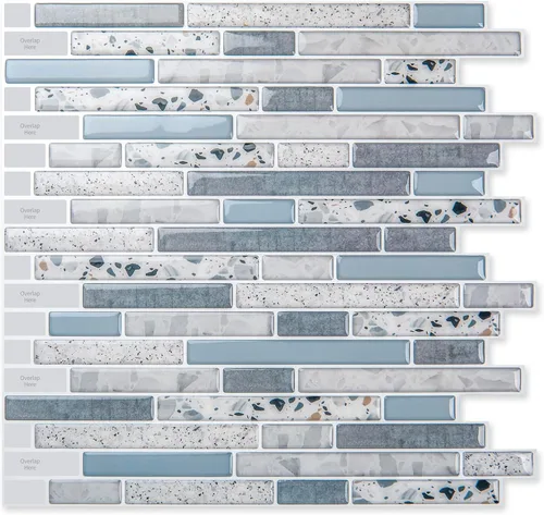 Vista 10 de Art3d - Vinilo adhesivo para pared, diseño de azulejos y ladrillos, antisalpicaduras, para la cocina, diseño de mármol azul, despegar y pegar