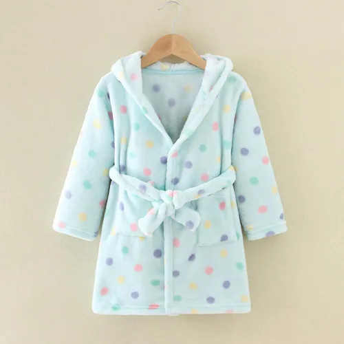 Vista 2 de YOLIA Batas para Niños y Niñas con Capucha, Pijamas de Vellón Suave, Batas de Baño Bonitas, Batas de Casa Azul
