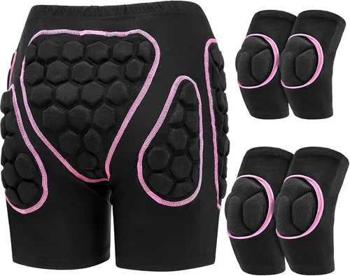 Vista 10 de Lewtemi Juego de 3 protectores 3D acolchados para la cadera, pantalones cortos de EVA, rodilleras, coderas, protección de invierno, almohadillas