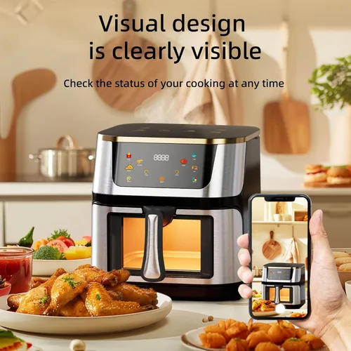 Vista 3 de Freidora de aire digital inteligente, gran capacidad de 10L, acero inoxidable con pantalla táctil y ventana visual, electrodoméstico de cocina